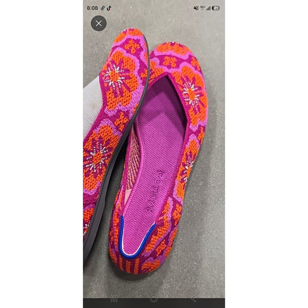 Rothy's Womens Knit Floral Ballet Flats Slip On Round Toe Purple Orange 8M